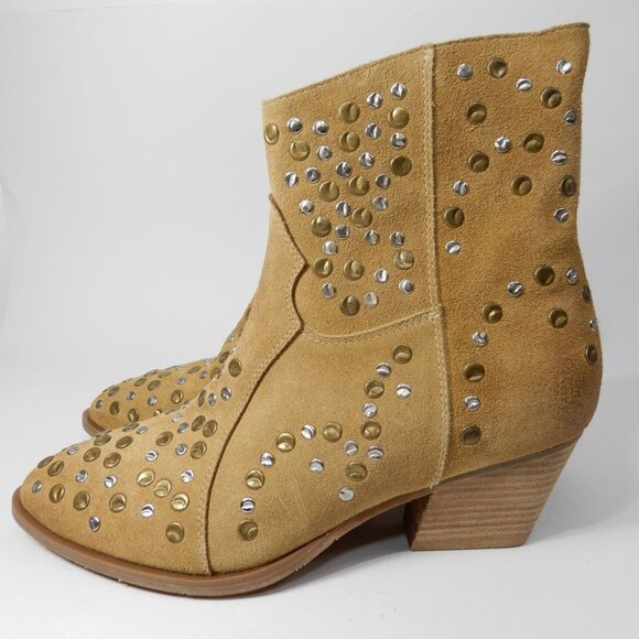 Antelope Lottie Studded Suede Western Ankle Boots Bootie Size 39 8 8.5 Tan NEW - Picture 1 of 11